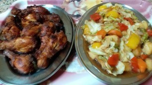 'Cooking for dinner /Fried chicken legs alabrosted/Stir fry mix vegetables /lutong bahay recipe.'