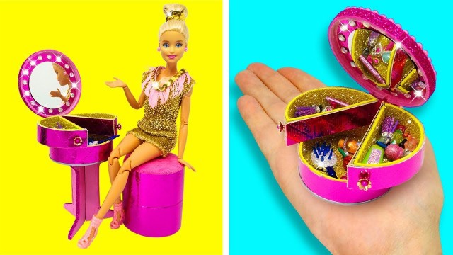 'DIY BARBIE HACKS AND CRAFTS: How to Make Makeup Table for Barbie Doll'