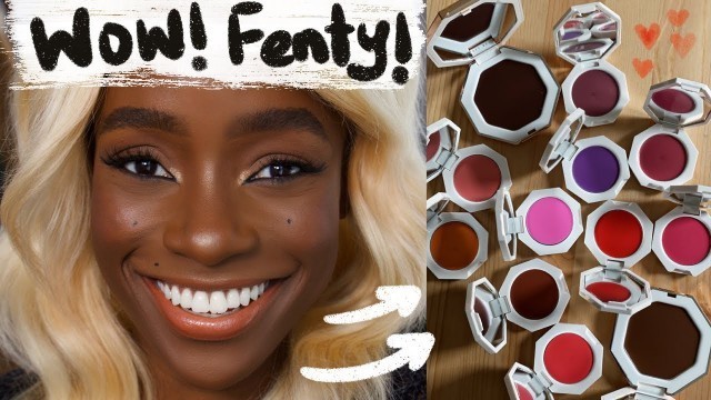 'FENTY BEAUTY CREAM BLUSH & BRONZER SWATCHES  REVIEW & FULL MAKEUP TUTORIAL ON DARK SKIN BLACK WOMEN'