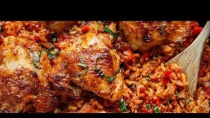 'One Pan Tomato Basil Chicken & Rice'