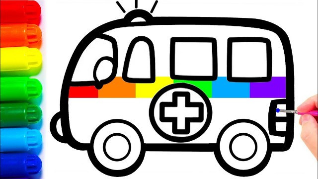 'Colorful Ambulance Drawing and coloring page for kids'