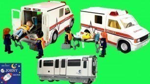 'Johny Plays With Playmobil Ambulance Truck Toy & Subway Train  Ambulance For Kids'