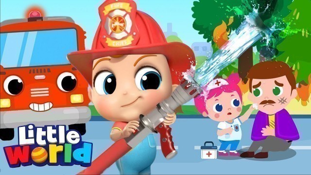 'Baby John & The Firetruck to the Rescue | Policeman and Ambulance | Kids Songs By Little World'