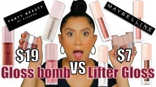 'FENTY BEAUTY GLOSS BOMBS VS MAYBELLINE LIFTER LIP GLOSS + LIP SWATCHES | DUPE?? | MagdalineJanet'