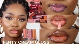 'NEW FENTY BEAUTY GLOSS BOMB CREAM SWATCHES | FIRST IMPRESSION DARK SKIN'