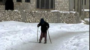 'Kashmiri kid skiing on plastic water pipes!'