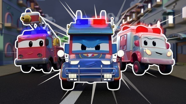 'POLICE TRUCK joins the RESCUE SQUAD! | | Emergency Vehicles for Kids'