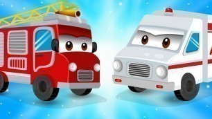 'Kids Car Cartoon: The White Ambulance with The Fire Truck - Emergency Vehicles Cartoon for children'