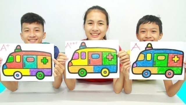 'KuMin Kids Go To School Learn Coloring Toy Ambulance at Classroom Funny'