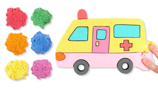 'Coloring Ambulance with Rainbow Kinetic Sand Learn Colors for Kids'