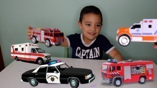 'Emergency Vehicles for kids Police Car, Fire Truck, Ambulance for Children'