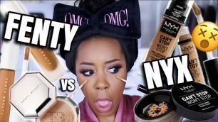 'FENTY BEAUTY vs NYX COSMETICS? | FOUNDATIONS, CONCEALERS, & SETTING POWDERS | Andrea Renee'