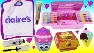 'Claire\'s HAUL! Cheeseburger Makeup Pucker Pops Blind Bag Squishy Lip BALM Mascara! Beauty Review'