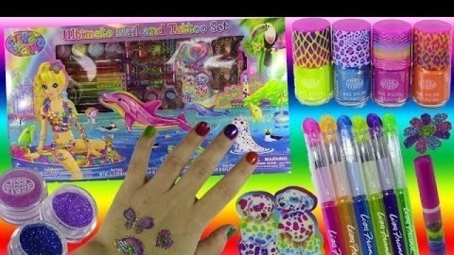 'Lisa Frank Ultimate Nail & Tattoo Set! 8 Nail Polishes Tattoo Pens Glitter & More! FUN Unboxing'