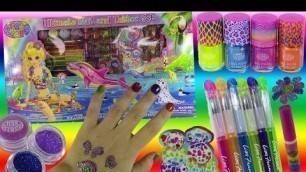 'Lisa Frank Ultimate Nail & Tattoo Set! 8 Nail Polishes Tattoo Pens Glitter & More! FUN Unboxing'