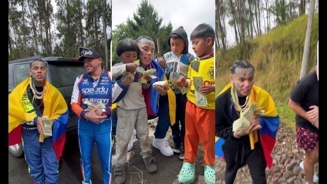 '6ix9ine in Ecuador with SteveWillDoIt giving out cash to  local kids in the trenches 