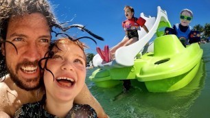 'PiRATE SHiP SLiDE!!  Beach Day in Belize with Adley & Niko! the kids mud spa and hair salon in water'