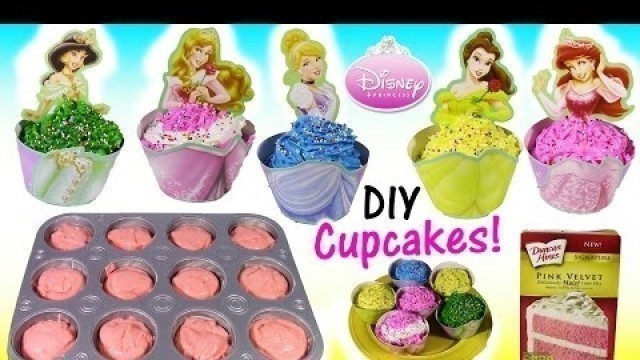 'DIY Disney Princess CUPCAKES! Decorate Belle Cinderella Ariel with ICING & SPRINKLES! Baking FUN'