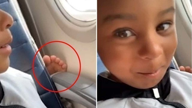 'Kid\'s FUNNY reaction to woman\'s feet on his plane seat'