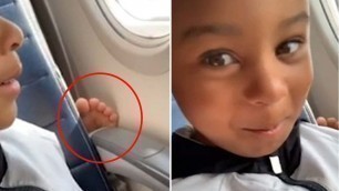 'Kid\'s FUNNY reaction to woman\'s feet on his plane seat'