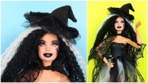 'HAPPY HALLOWEEN! DIY Barbie Hairstyle & Makeup, How to Make Doll Clothes and Witch Hat Easy Hacks'