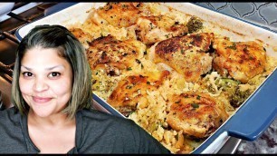 'Chicken and Broccoli Cheese Rice Casserole | One Pan Baked Chicken and Rice'