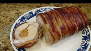 'Jalapeno Sausage Stuffed, Bacon Wrapped, Pork Loin Recipe! Fast to Prepare Dinner Idea!'