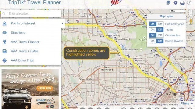 Using AAA TripTik Travel Planner - Construction and Traffic