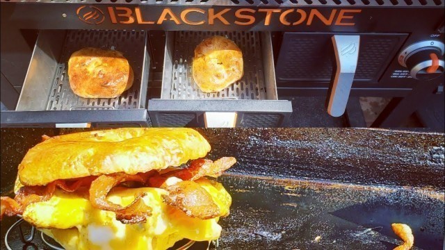 'Homemade Bagel Breakfast Blackstone Air Fryer & Griddle Combo Bacon Egg & Cheese Sandwich'