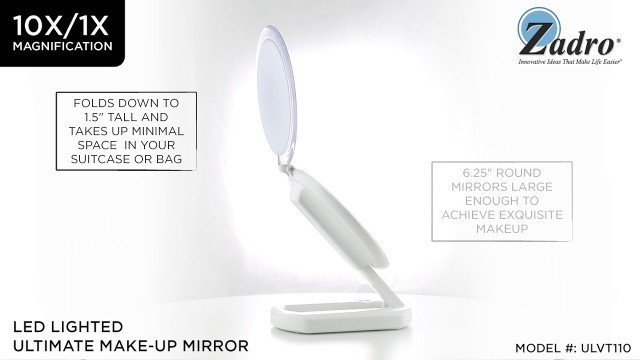 Zadro LED Lighted Ultimate Travel Makeup Mirror with 10X/1X Magnification (Model # ULVT110)