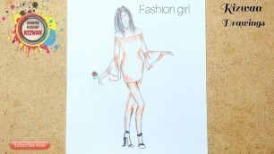 'How to draw a girl in beautiful dress - step by step || fashion drawing for beginners'