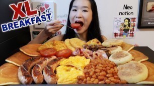 'MASSIVE BREAKFAST FEAST! Pancakes, Bacon & Eggs, Pork Sausages, Baked Beans - Mukbang w/ Asmr Eating'