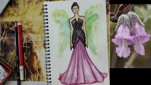 'Nature inspired Fashion illustration || How to draw a girl in beautiful dress'