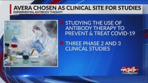 'Avera chosen as clinical site for studies on experimental antibody therapy'